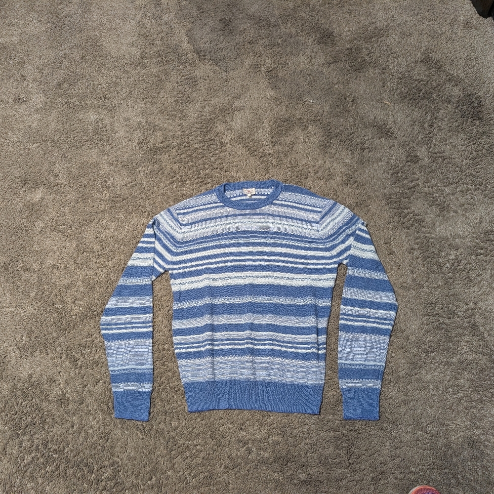 Faherty Blue and White Striped Crewneck Sweater